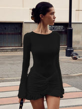 Ruched Bodycon Dress Women Sexy Long Sleeve Twist Ruffles Hem Mini Y2k Dresses Summer White Elegant Club Party Short Vestidos